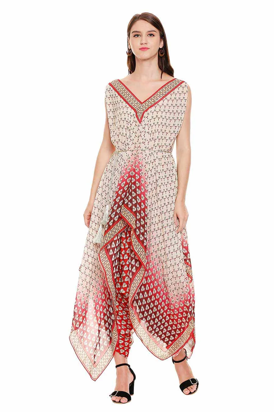 Red & White Printed Tunic Set (Set of 2)