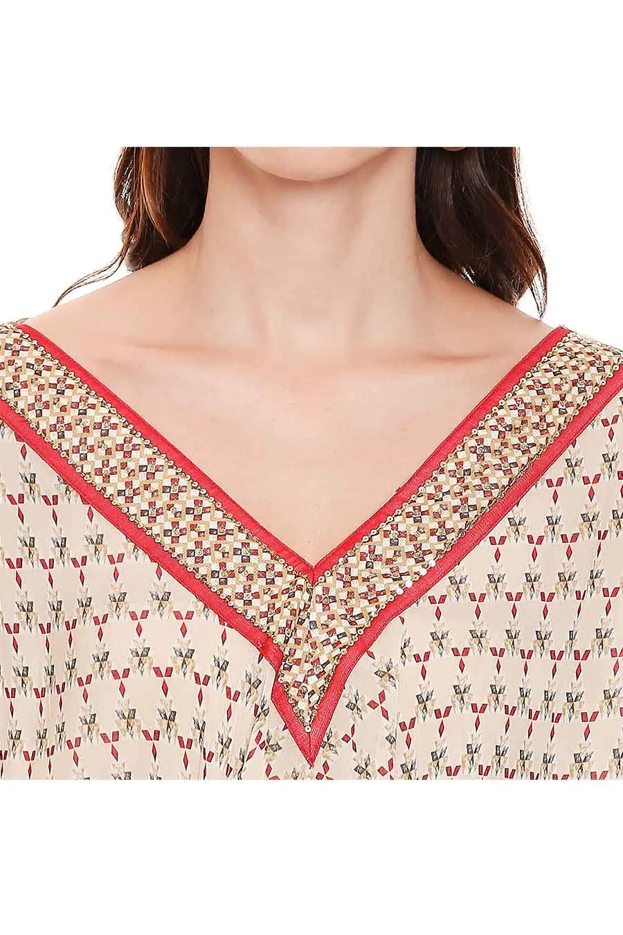 Red & White Printed Tunic Set (Set of 2)