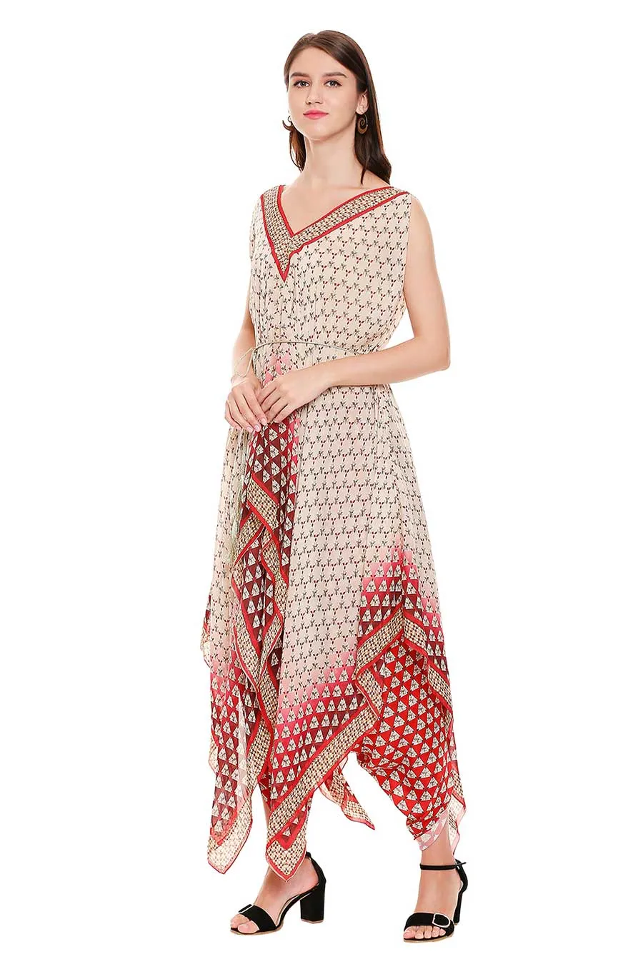 Red & White Printed Tunic Set (Set of 2)