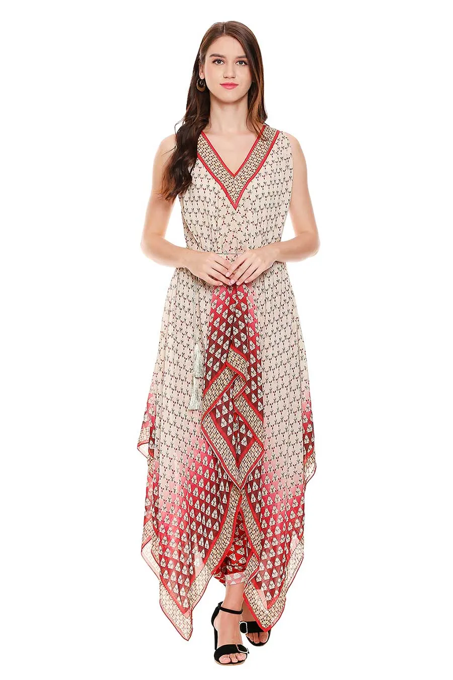 Red & White Printed Tunic Set (Set of 2)