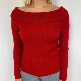 Red Cable Cashmere Off-Shoulder Jumper Small