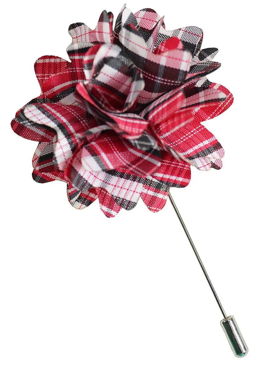 Red Plaid Lapel Flower