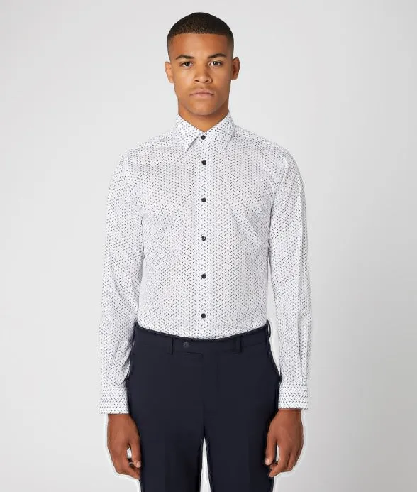 Remus Uomo Seville Tapered Long Sleeve Formal Shirt - White/Navy/Blue