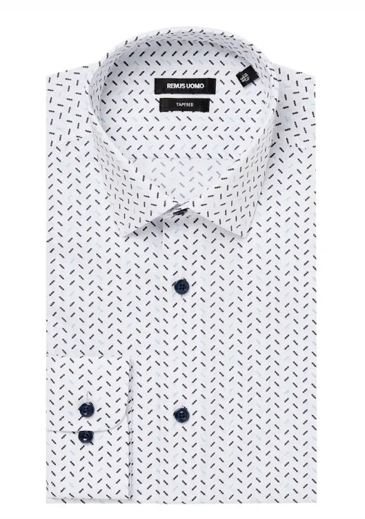 Remus Uomo Seville Tapered Long Sleeve Formal Shirt - White/Navy/Blue