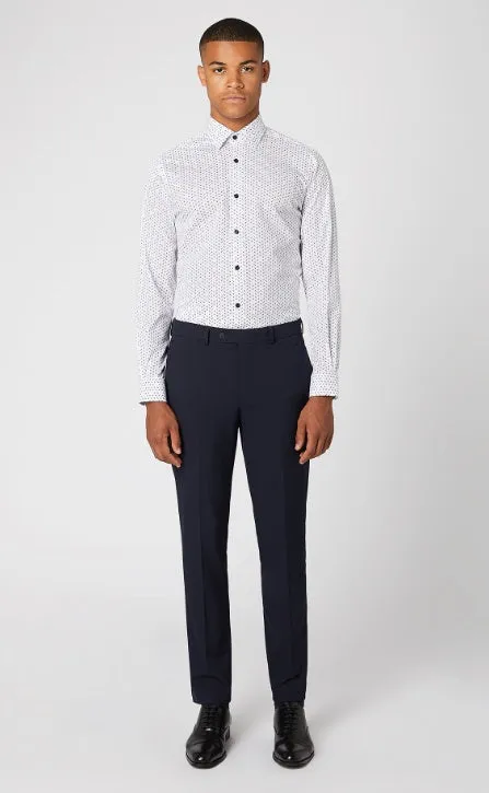 Remus Uomo Seville Tapered Long Sleeve Formal Shirt - White/Navy/Blue