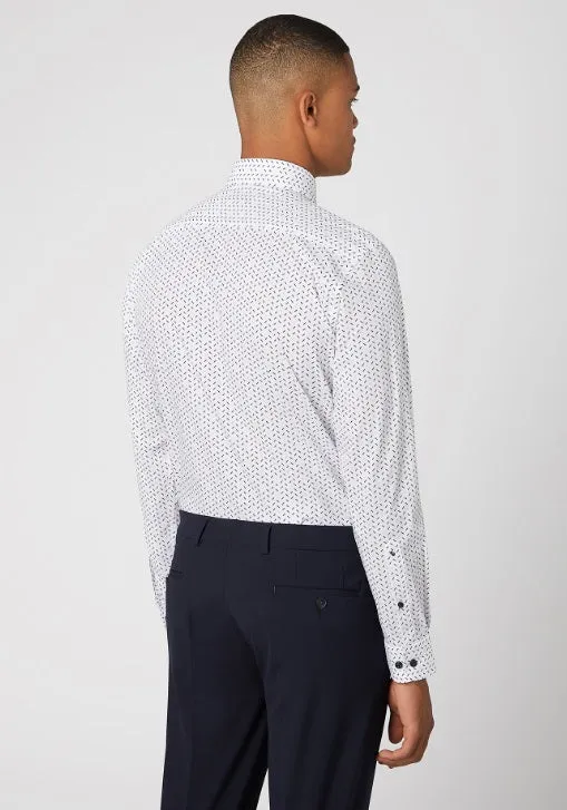 Remus Uomo Seville Tapered Long Sleeve Formal Shirt - White/Navy/Blue