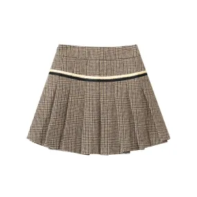 Retro Checkered Pleated Wool Skirt