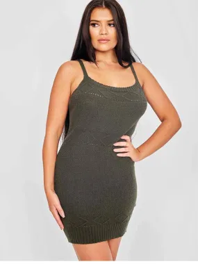 Sandra Chenille Knit Cami Dress In Khaki