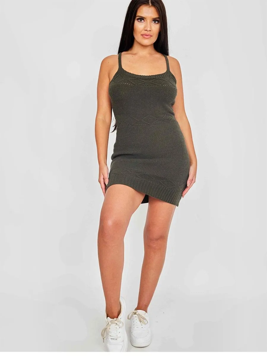 Sandra Chenille Knit Cami Dress In Khaki