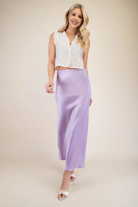 SATIN MIDI SKIRT-LAVENDER