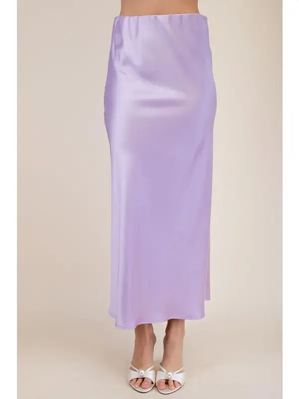SATIN MIDI SKIRT-LAVENDER