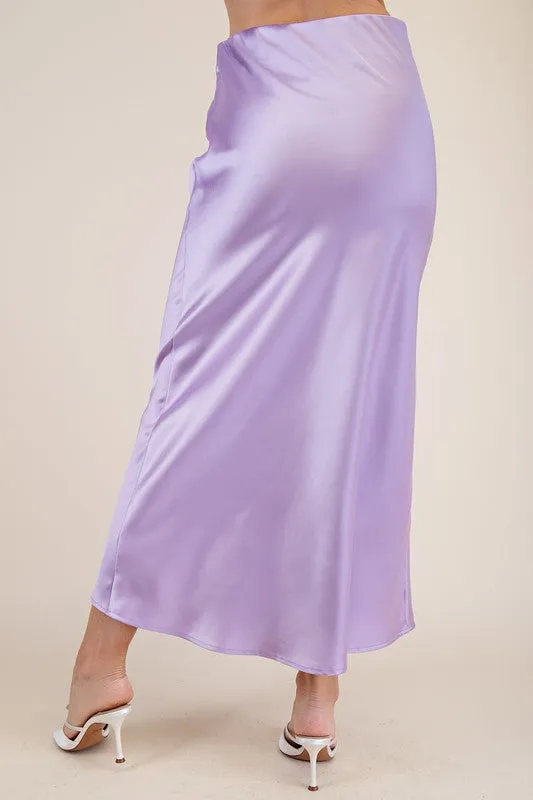 SATIN MIDI SKIRT-LAVENDER