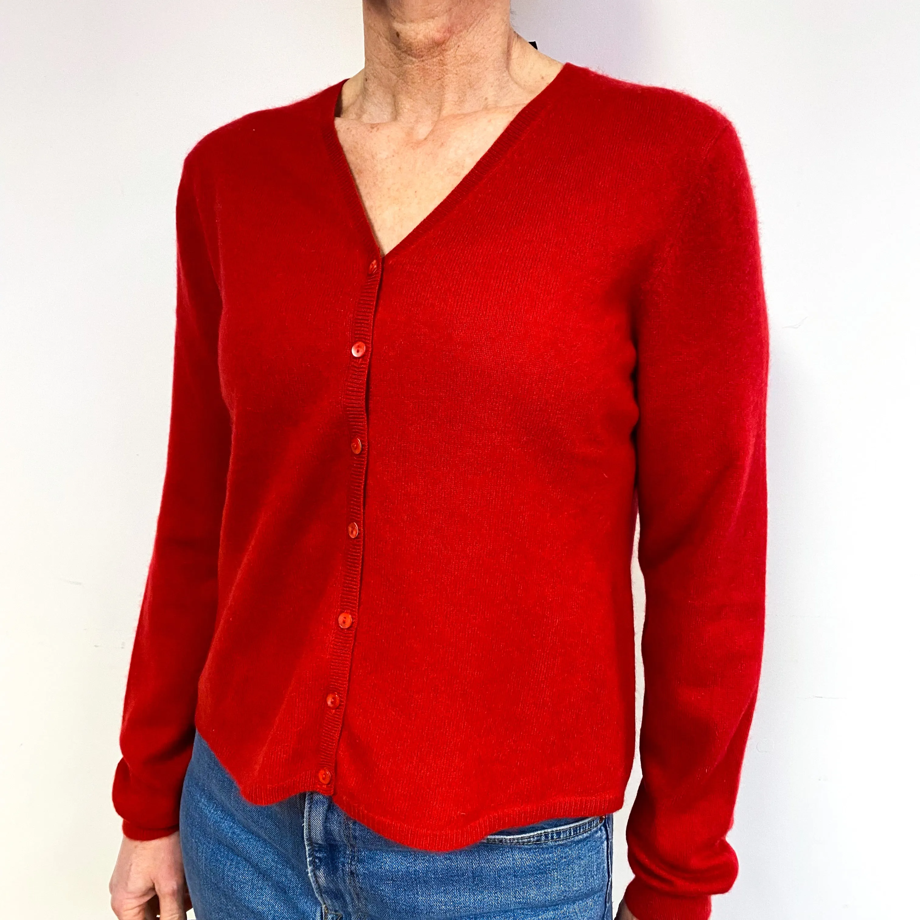 Scarlet Red Cashmere V-Neck Cardigan Medium