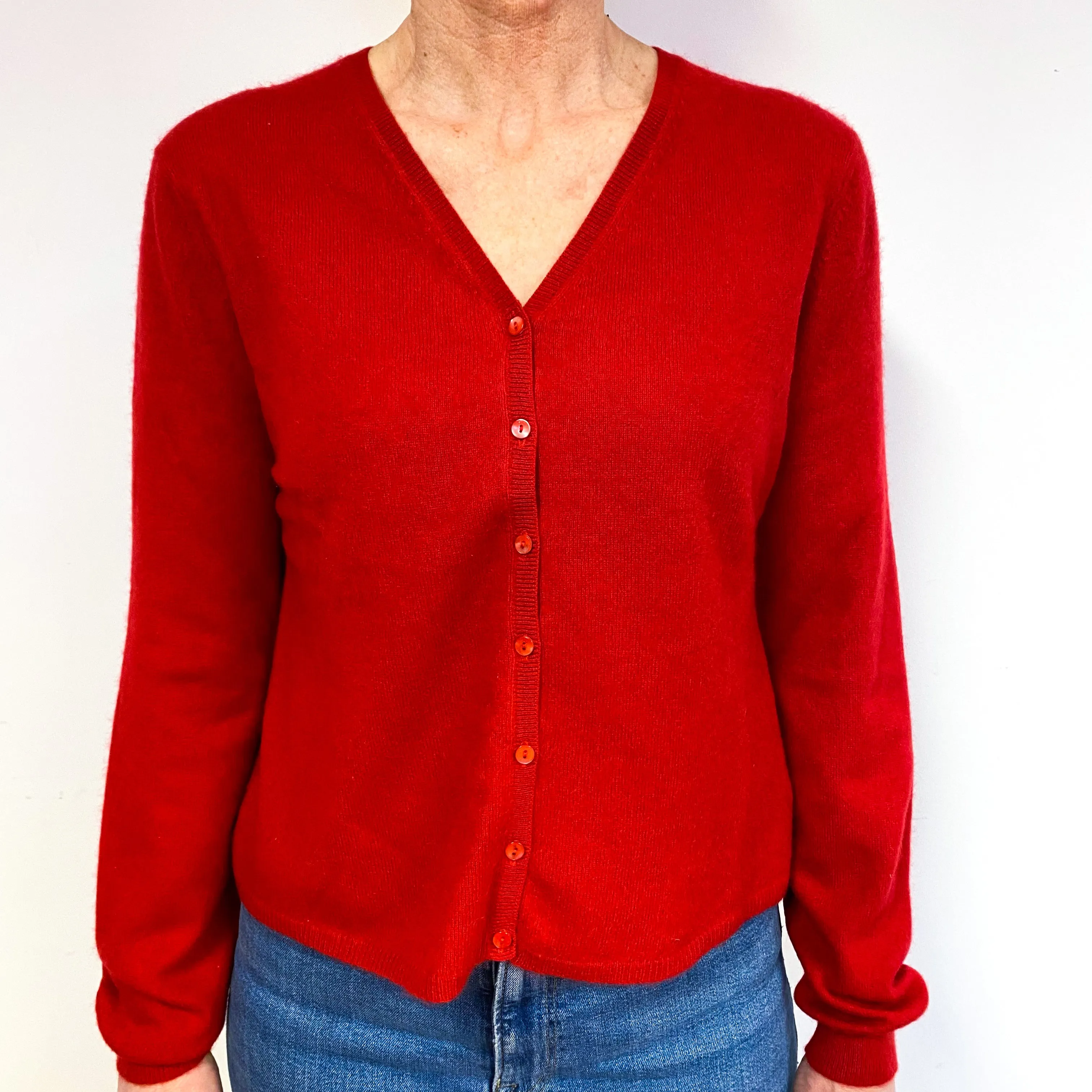 Scarlet Red Cashmere V-Neck Cardigan Medium