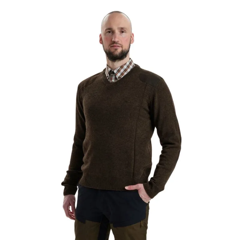 Sheffield Knit V-Neck Jumper In Dark Elm
