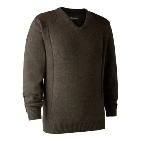 Sheffield Knit V-Neck Jumper In Dark Elm
