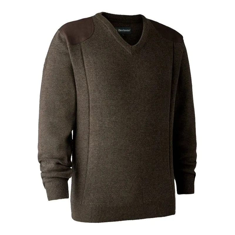 Sheffield Knit V-Neck Jumper In Dark Elm
