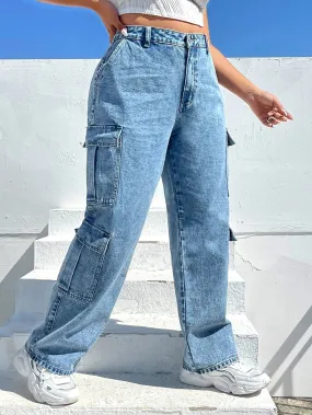 Side Flap Pocket Denim Cargo Jeans