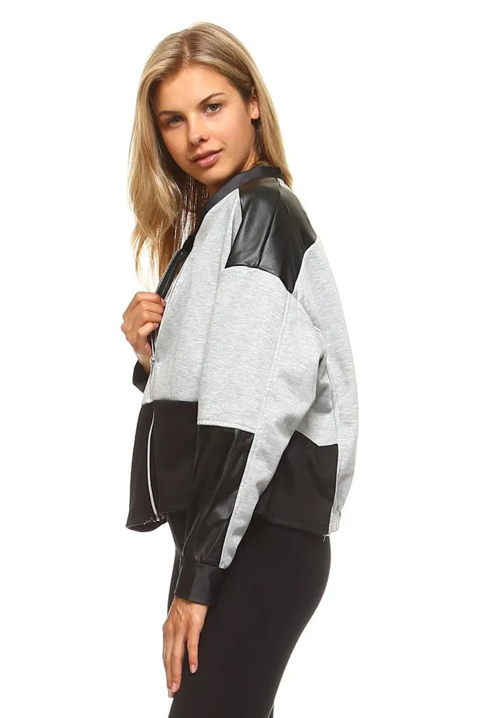 Sidiou Group Women Leather Patch Bomber Jacket