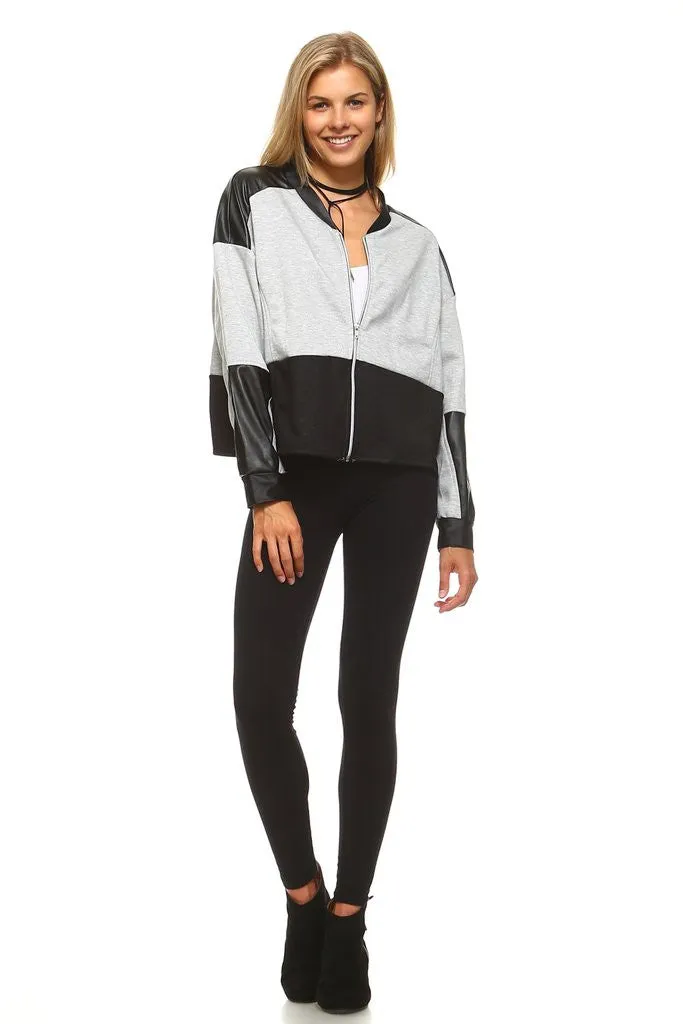 Sidiou Group Women Leather Patch Bomber Jacket