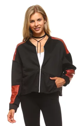 Sidiou Group Women Leather Patch Bomber Jacket
