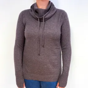 Slate Purple Cashmere Drawstring Cowl Neck Jumper Large
