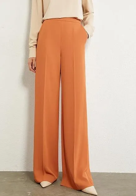 Solid Loose Wide Leg High Waist Trousers
