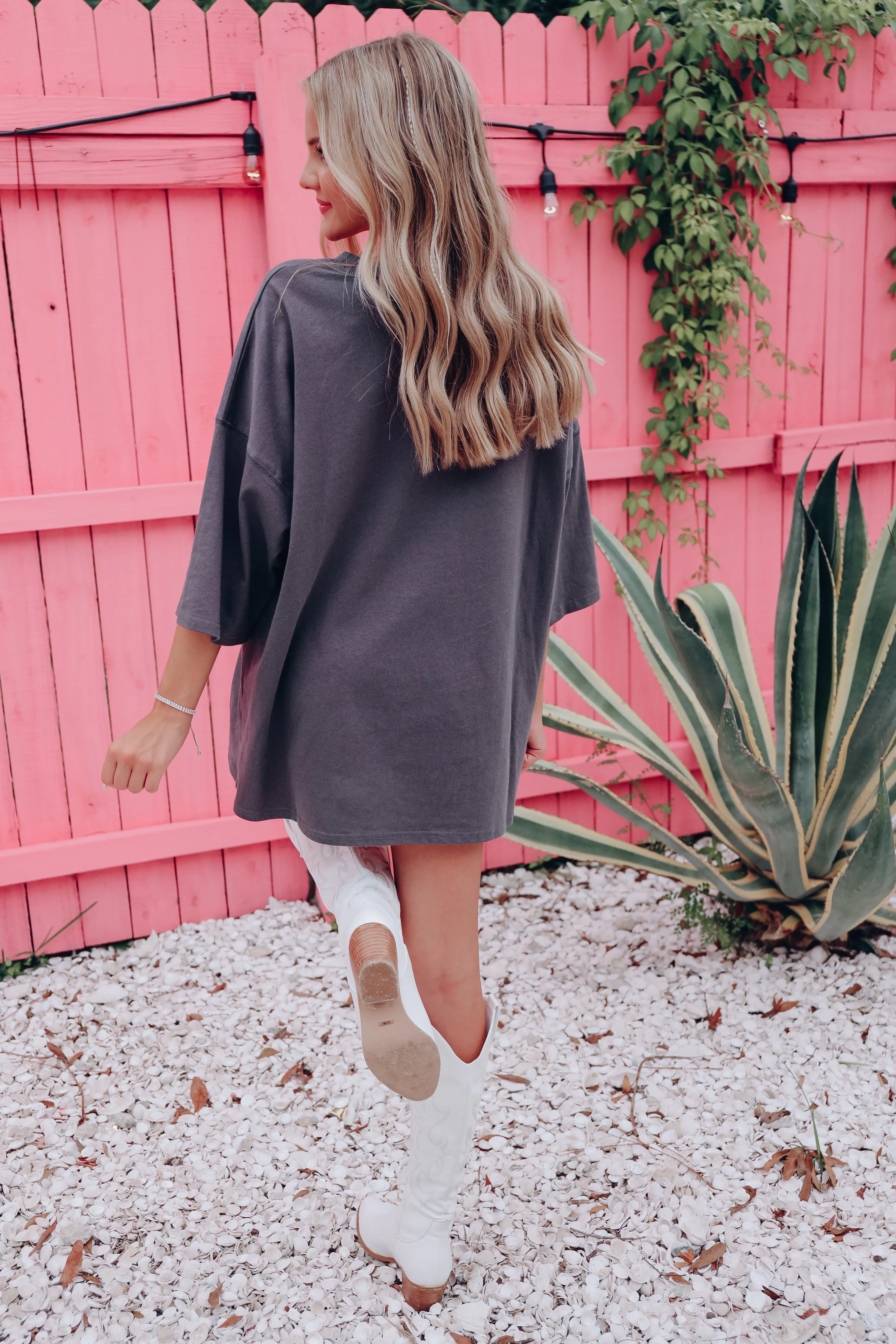 Sparkling In Nashville Drop Shoulder Top - Charcoal