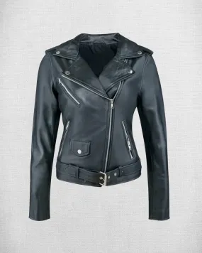 Stylish Black Leather Biker Jacket For Women