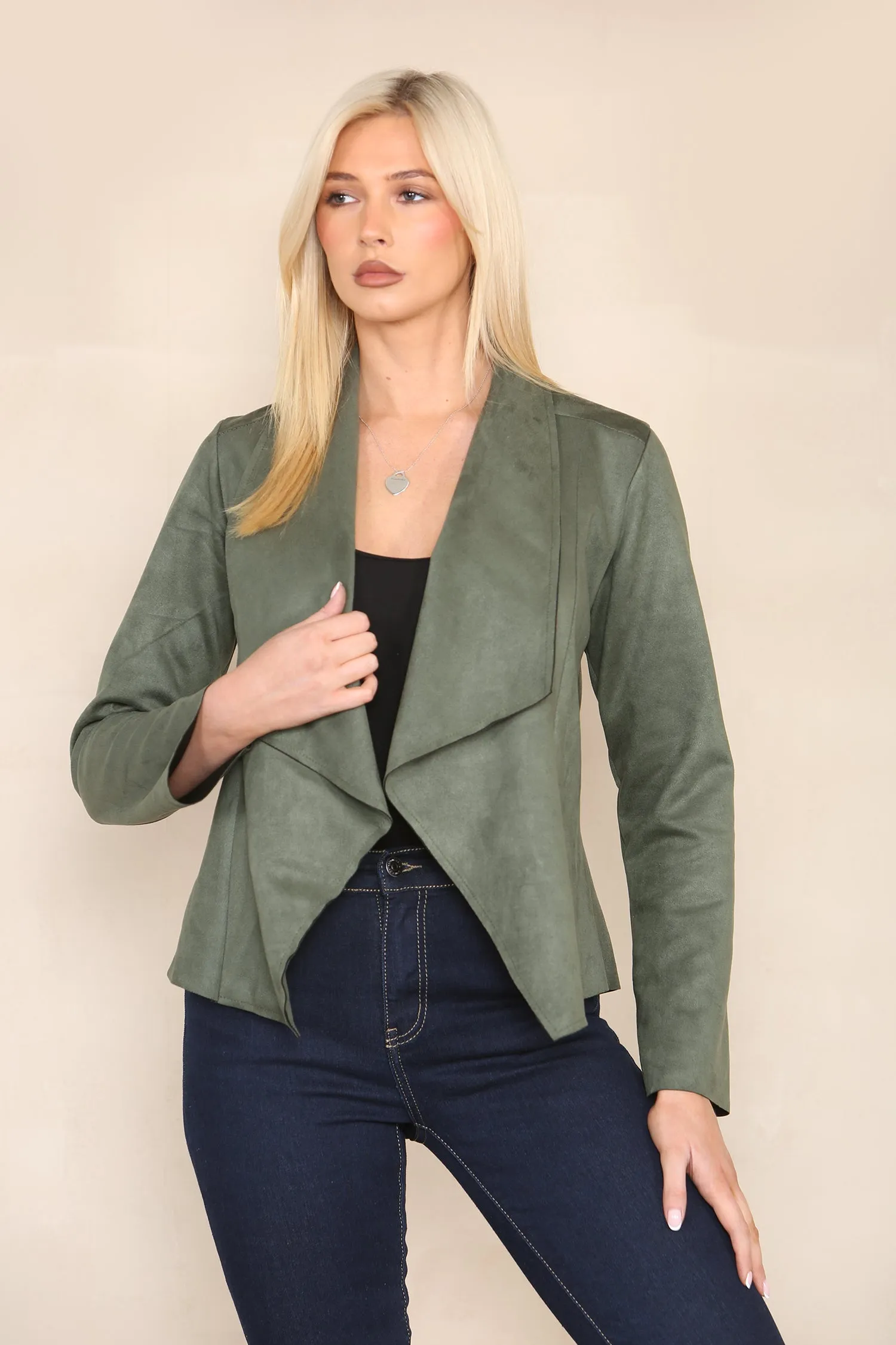 Suedette Waterfall Cropped Jacket