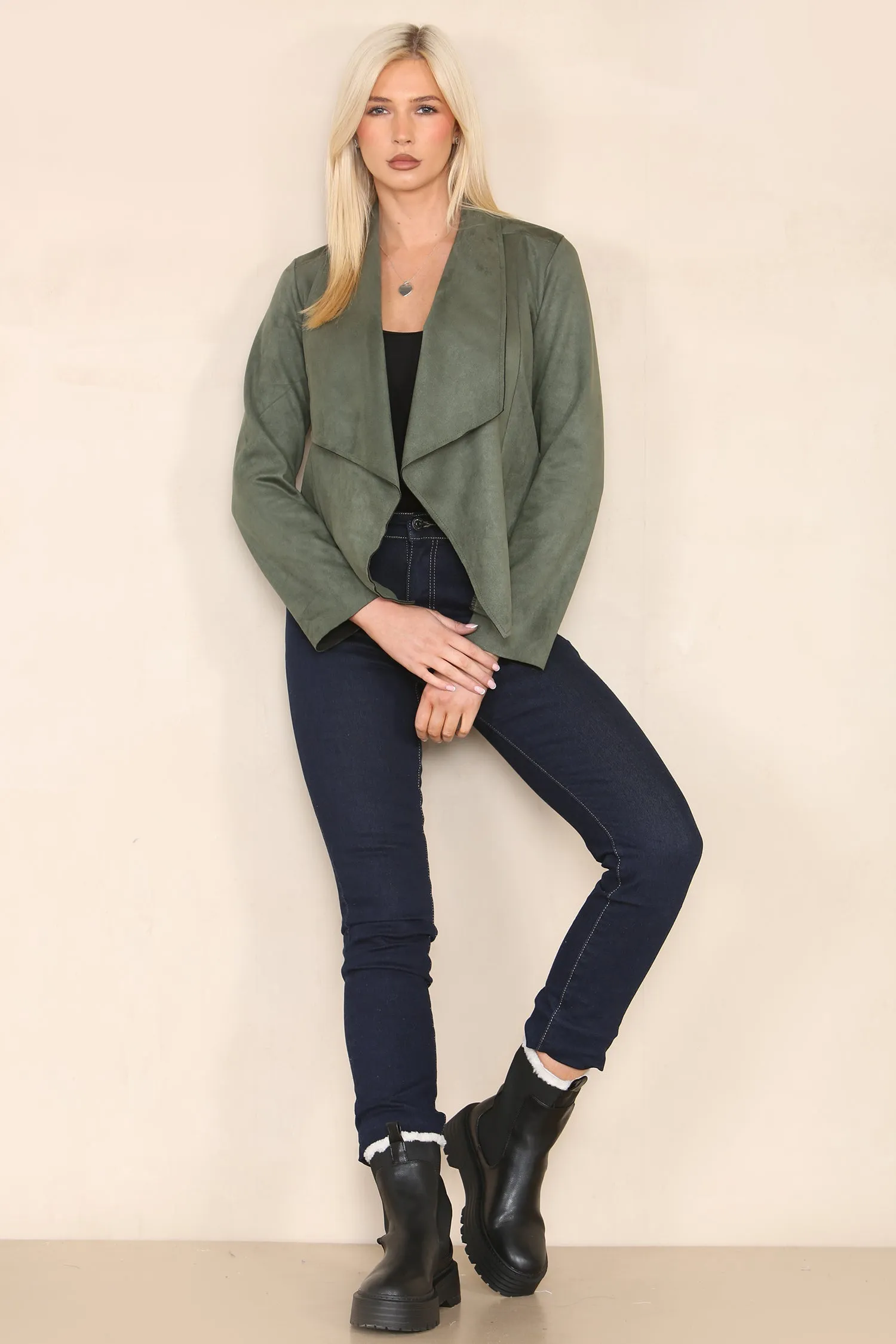 Suedette Waterfall Cropped Jacket