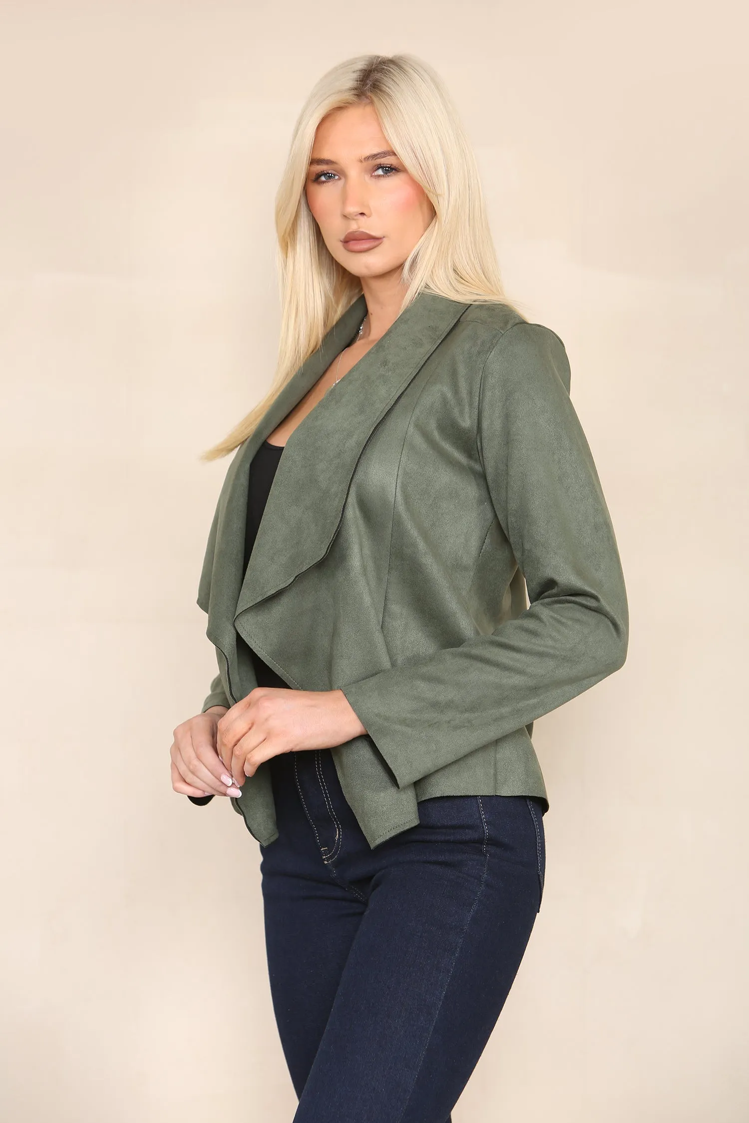 Suedette Waterfall Cropped Jacket