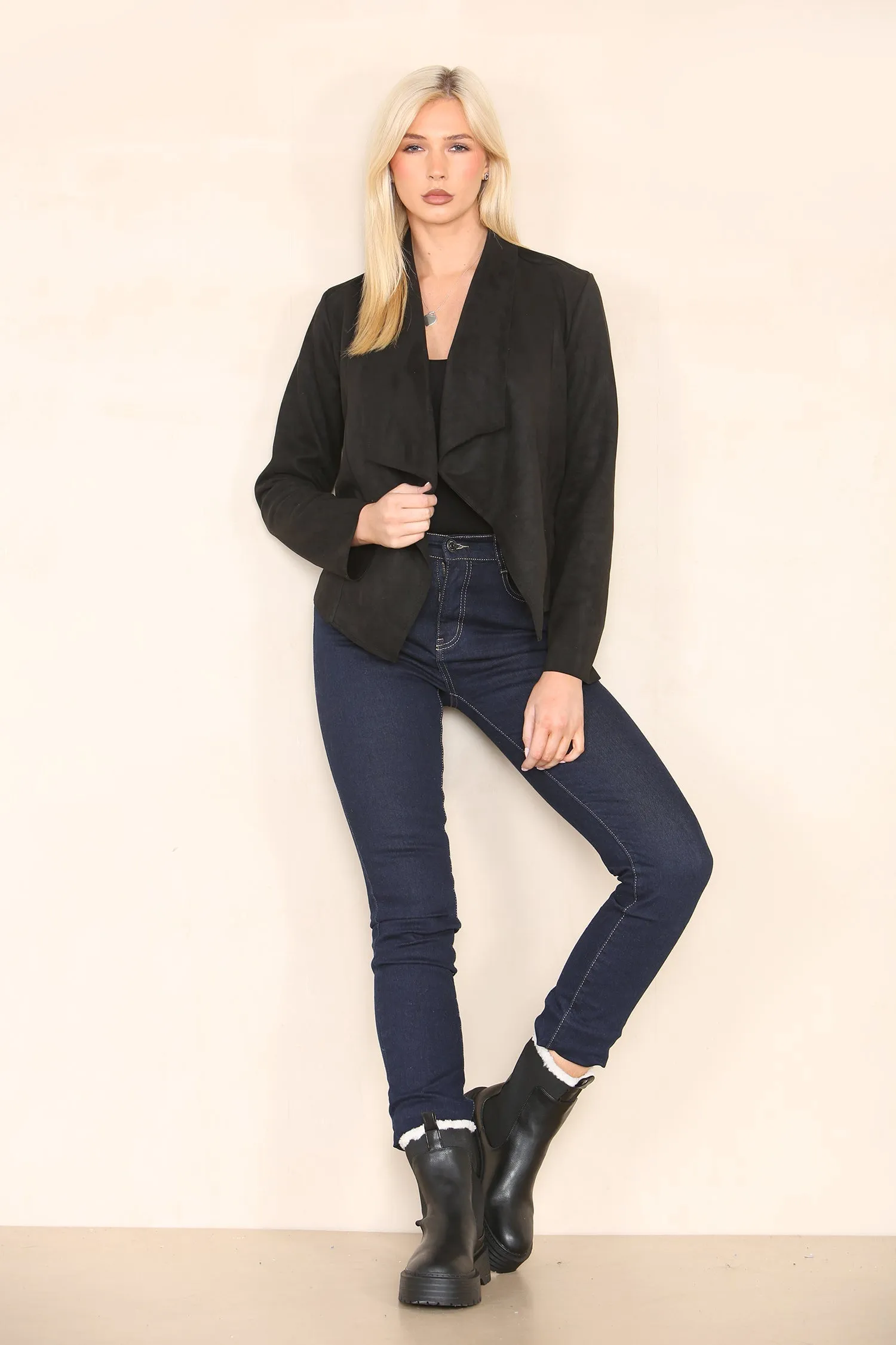 Suedette Waterfall Cropped Jacket