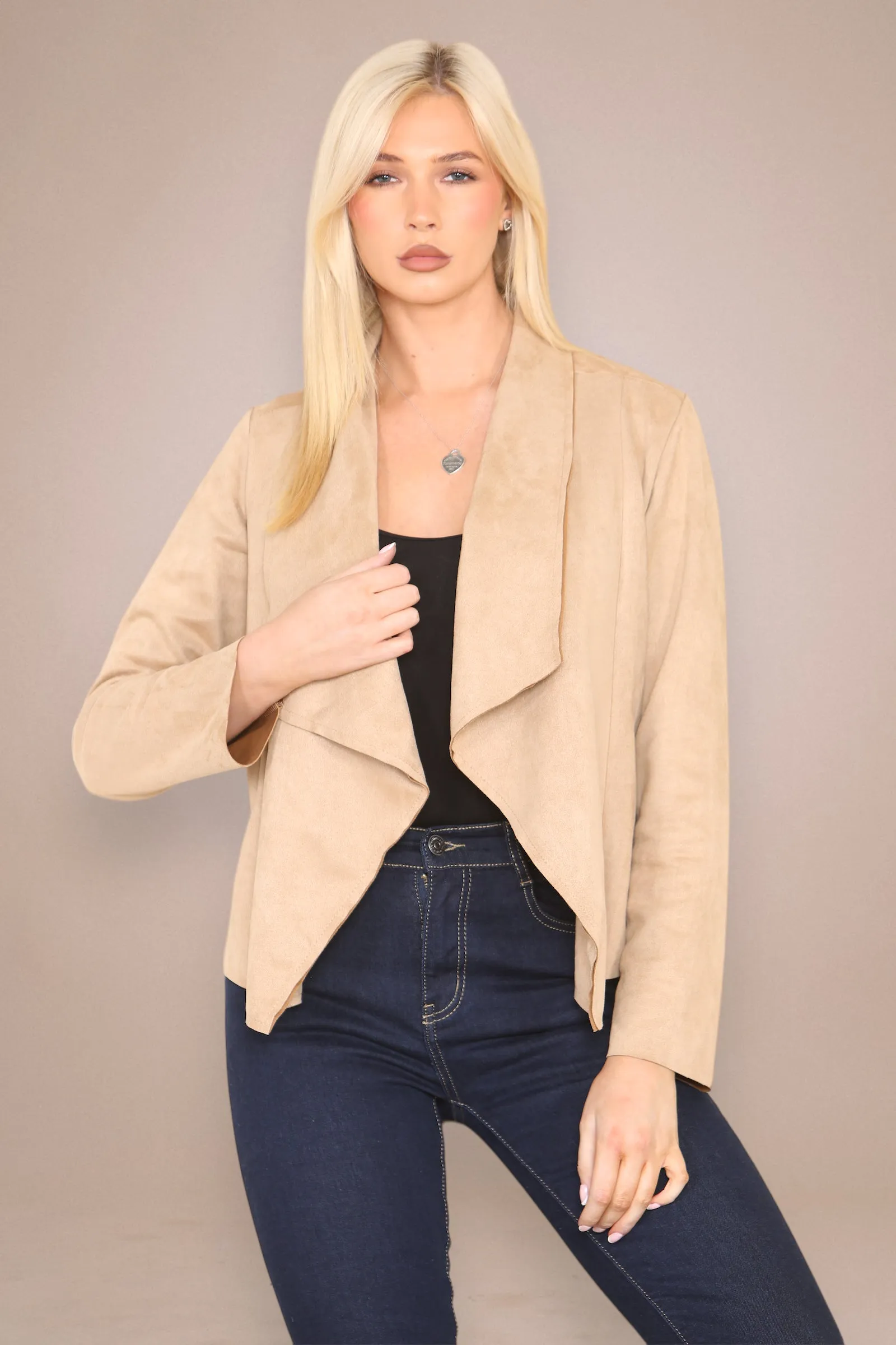 Suedette Waterfall Cropped Jacket