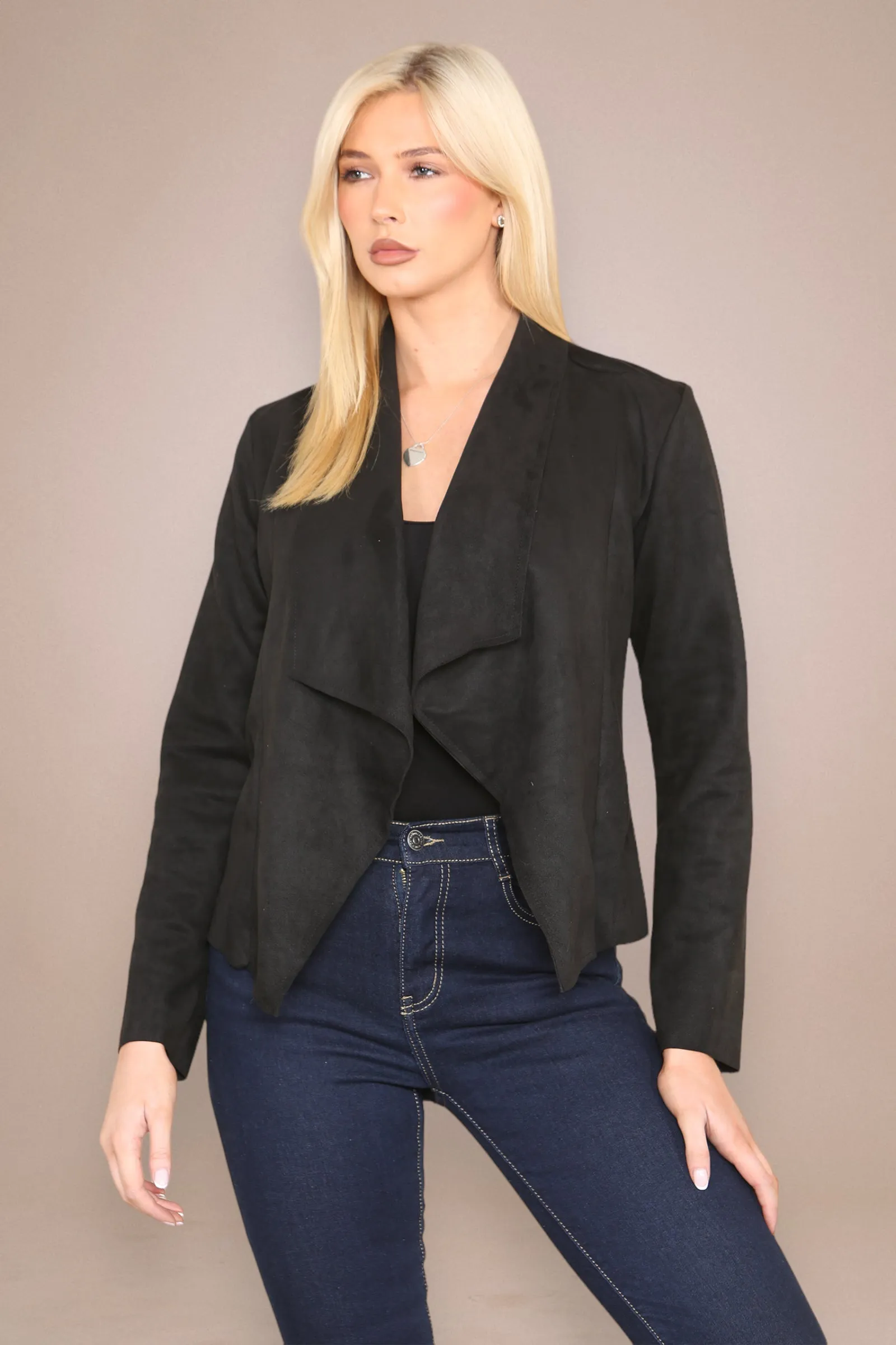 Suedette Waterfall Cropped Jacket