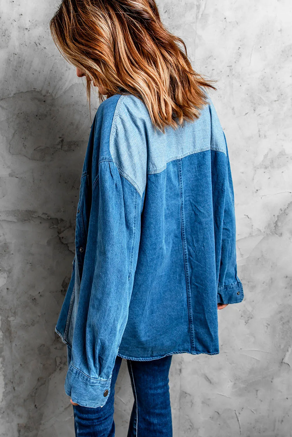 Toleet-Winter and Autumn Outfits Christmas/Thanksgiving_Color Denim Snap Block Jacket with Design