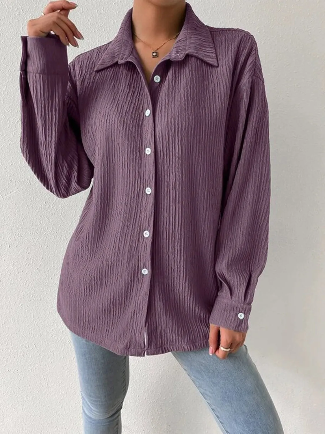 Toleet-Winter and Autumn Outfits Christmas/Thanksgiving_Jacket Blouse Drop with Textured Shoulder