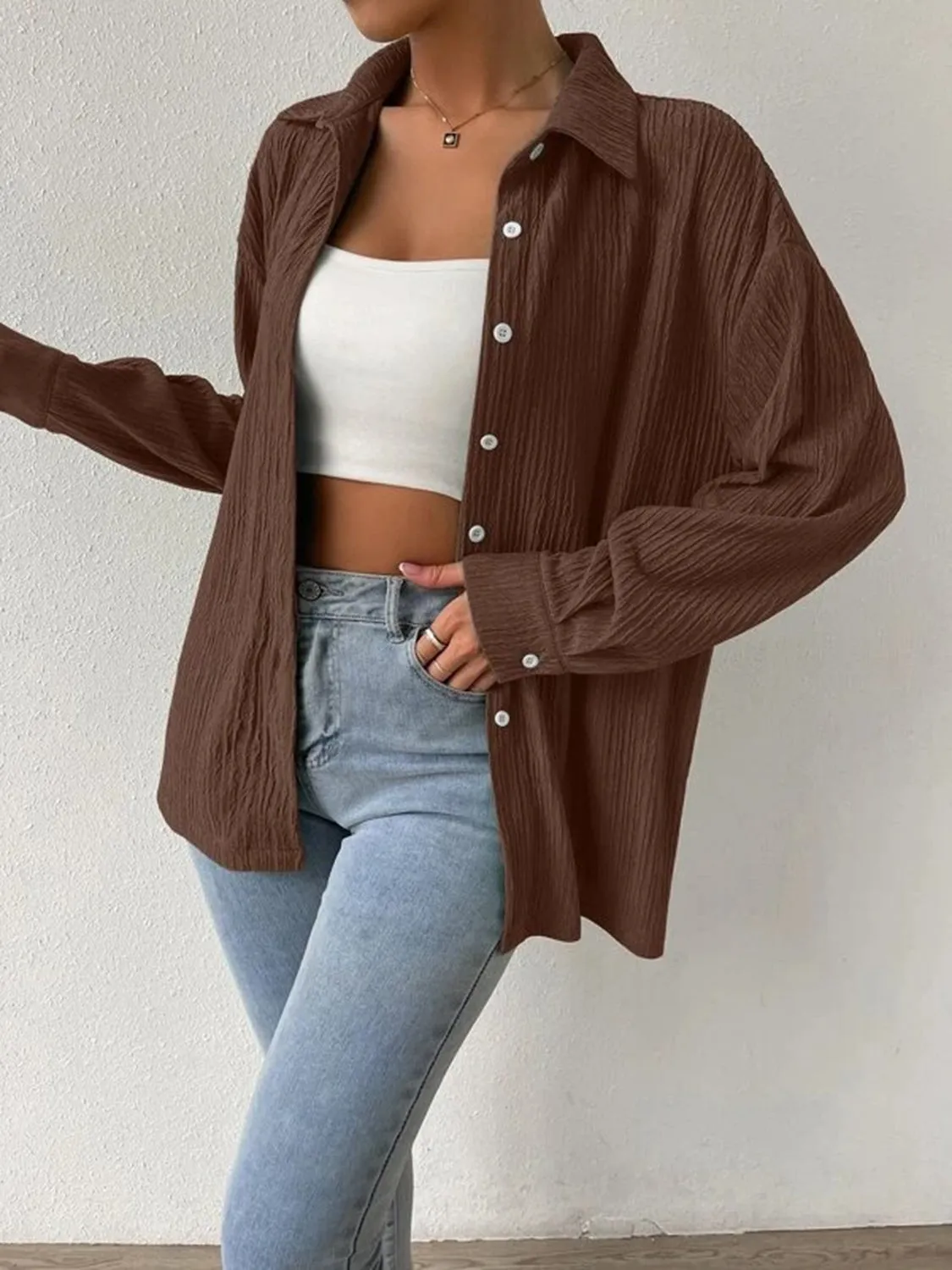 Toleet-Winter and Autumn Outfits Christmas/Thanksgiving_Jacket Blouse Drop with Textured Shoulder