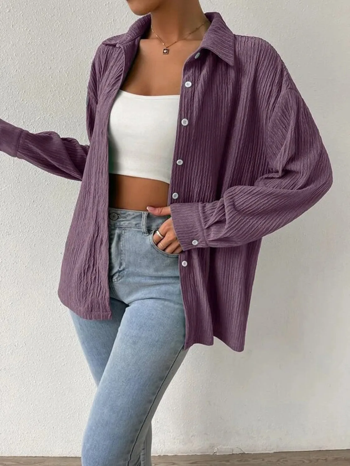 Toleet-Winter and Autumn Outfits Christmas/Thanksgiving_Jacket Blouse Drop with Textured Shoulder