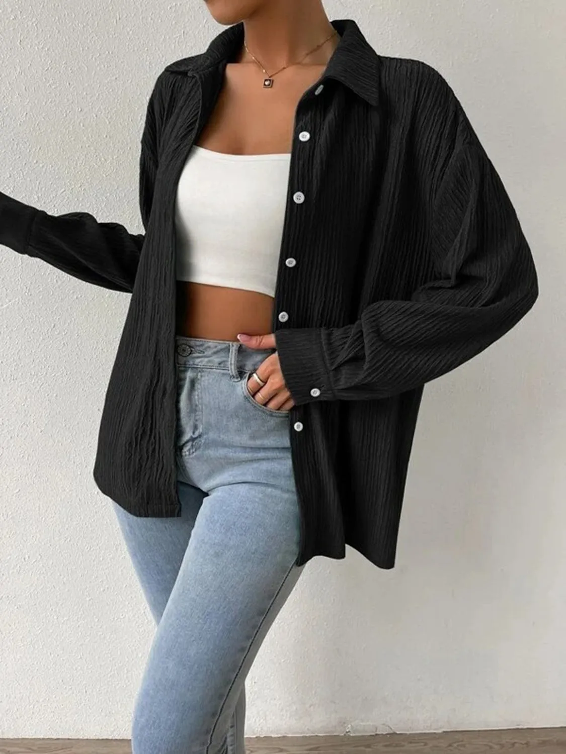 Toleet-Winter and Autumn Outfits Christmas/Thanksgiving_Jacket Blouse Drop with Textured Shoulder
