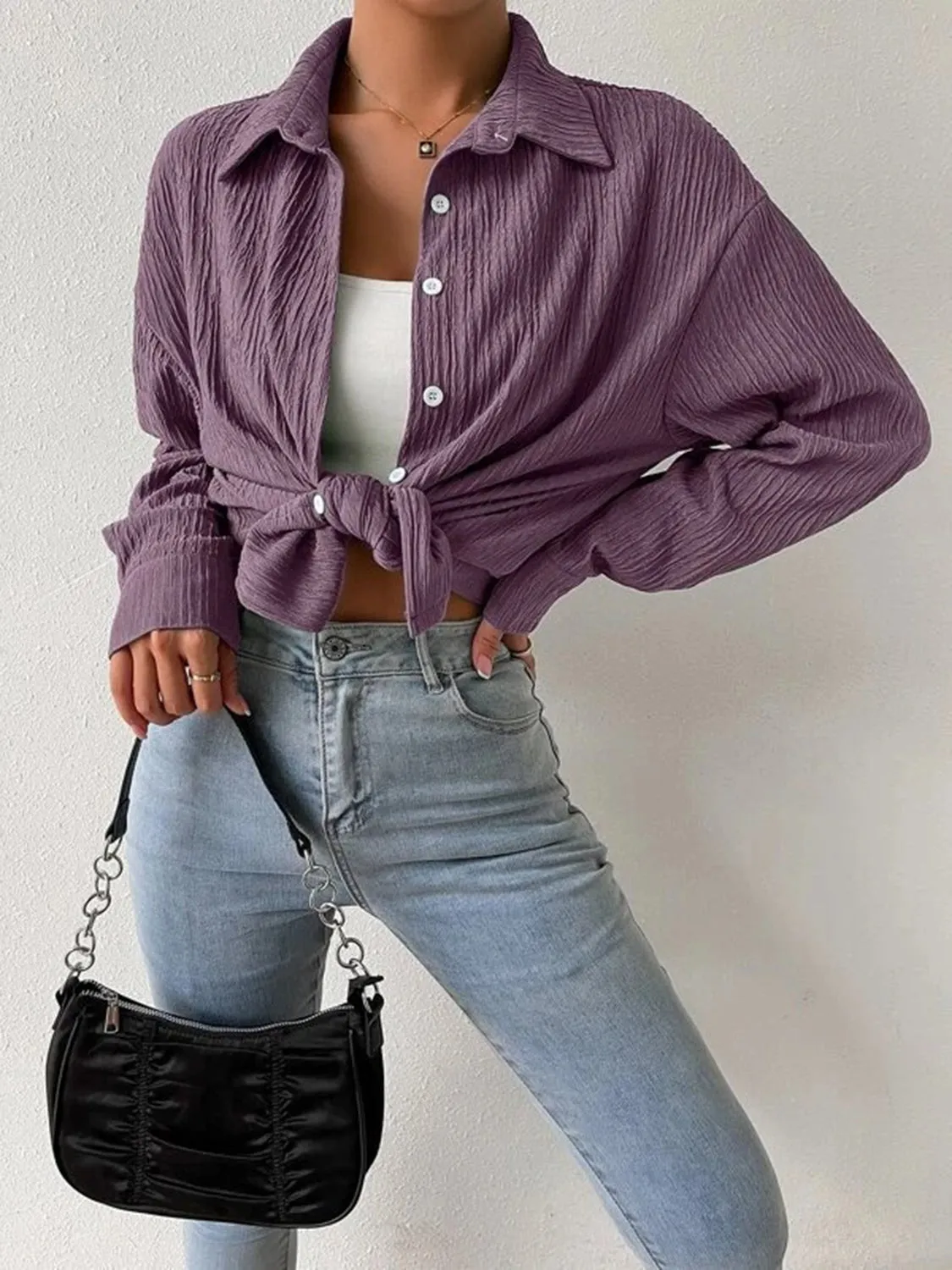Toleet-Winter and Autumn Outfits Christmas/Thanksgiving_Jacket Blouse Drop with Textured Shoulder