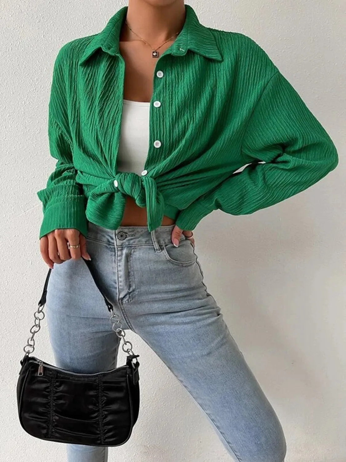Toleet-Winter and Autumn Outfits Christmas/Thanksgiving_Jacket Blouse Drop with Textured Shoulder