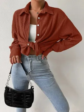 Toleet-Winter and Autumn Outfits Christmas/Thanksgiving_Jacket Blouse Drop with Textured Shoulder