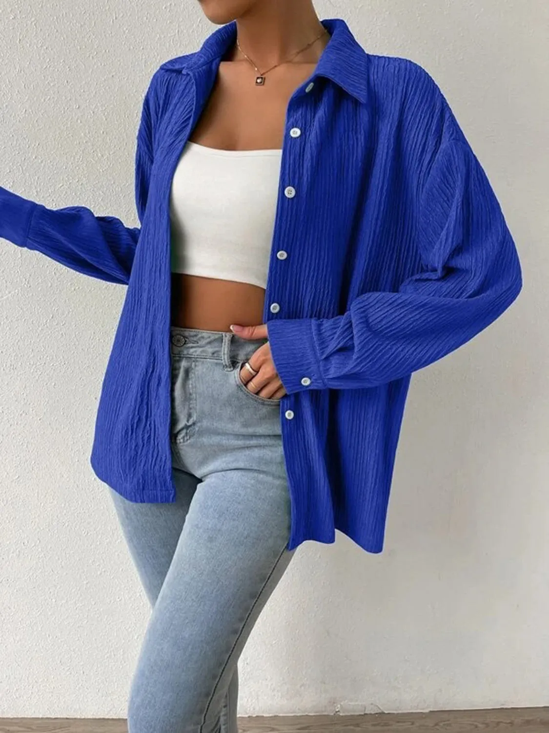 Toleet-Winter and Autumn Outfits Christmas/Thanksgiving_Jacket Blouse Drop with Textured Shoulder