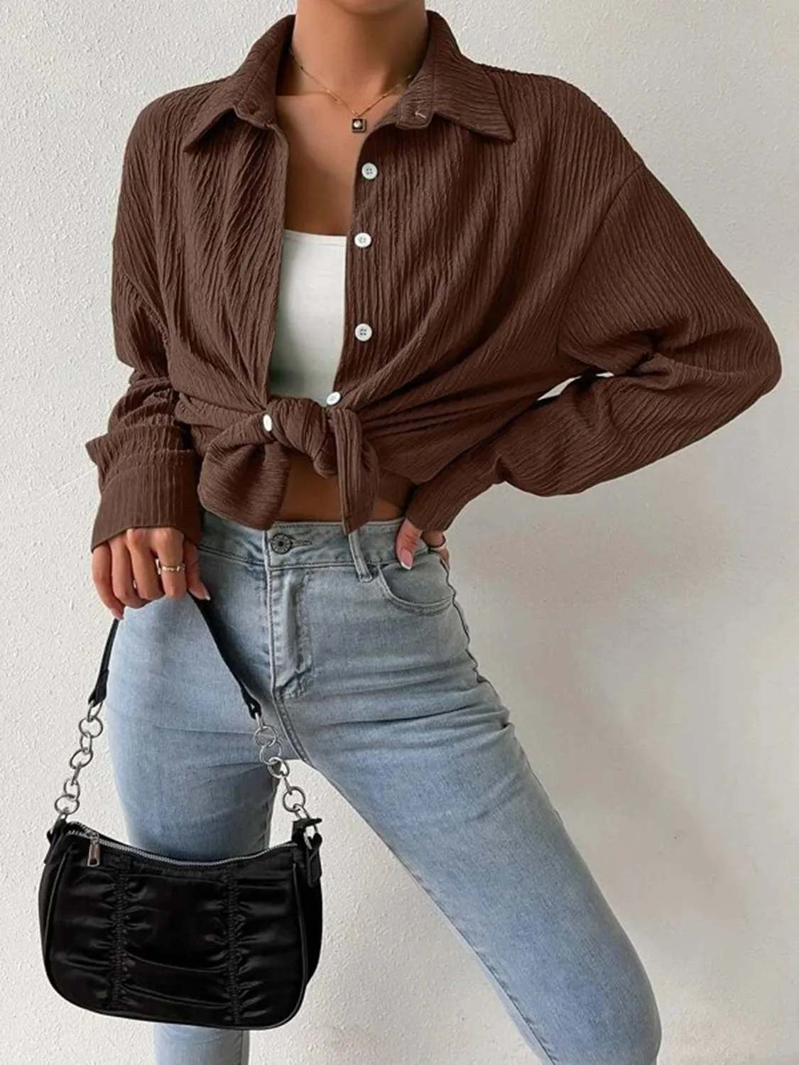 Toleet-Winter and Autumn Outfits Christmas/Thanksgiving_Jacket Blouse Drop with Textured Shoulder