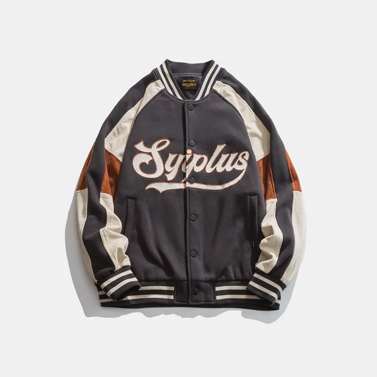 Varsity Bomber Jacket Retro College Style Letter Embroidery Multi-Color Coat Jacket Men's Baseball Uniform