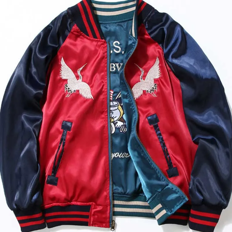 Varsity Bomber Jacket Spring and Autumn Embroidered Jacket Men's Thickened Couple Pilot Baseball Uniform Both Sides Wear Jacket Women