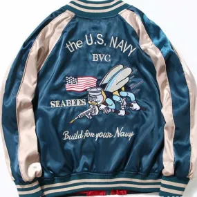 Varsity Bomber Jacket Spring and Autumn Embroidered Jacket Men's Thickened Couple Pilot Baseball Uniform Both Sides Wear Jacket Women