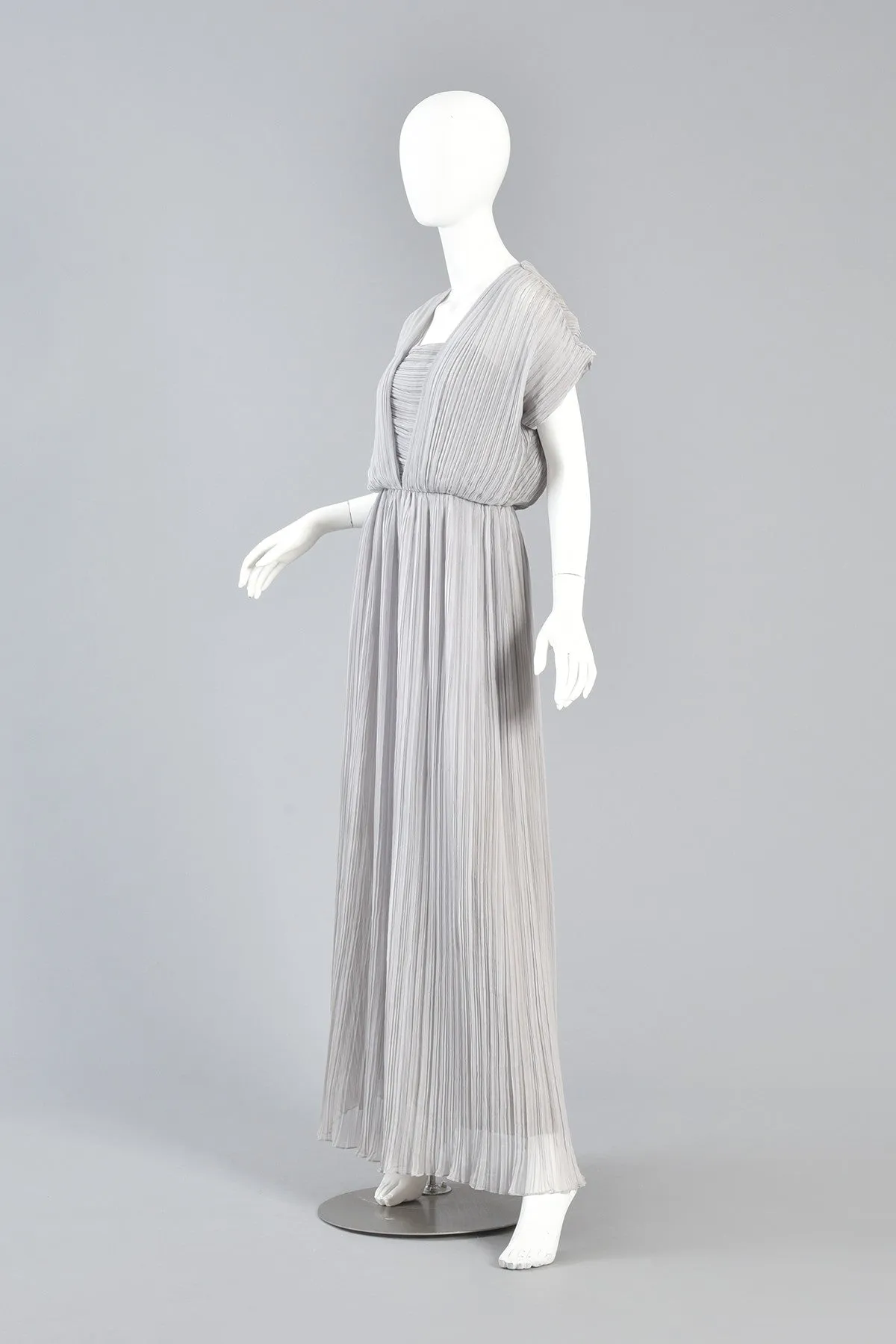 Victor Costa Dove Grey Grecian Pleated Evening Gown