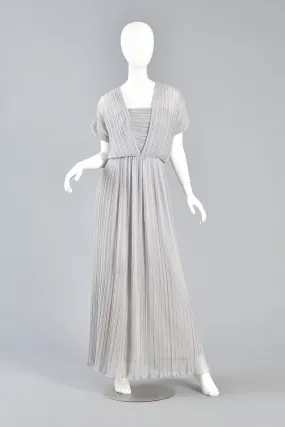 Victor Costa Dove Grey Grecian Pleated Evening Gown